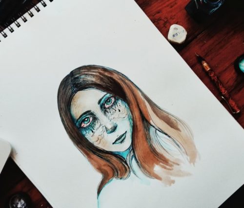 red eyes portrait illustration