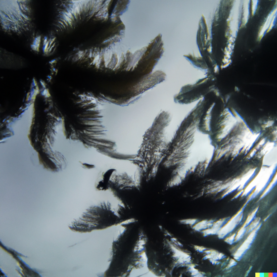 underwater view of palmtrees, surf art created with ai