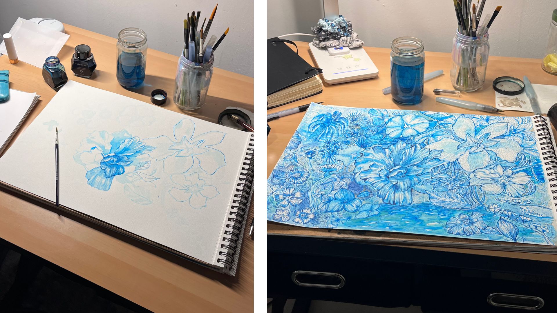 floral art botanical drawing ink